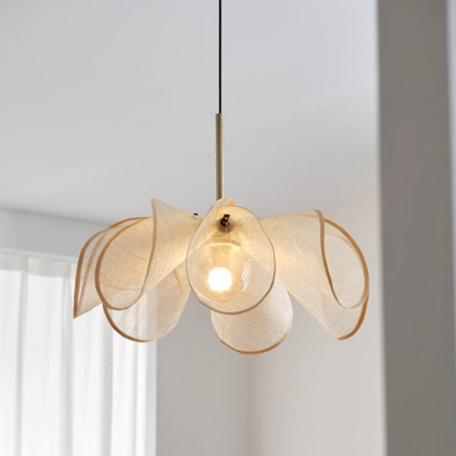 French Petal Linen Pendant Light - Floral Fabric Chandelier Boho