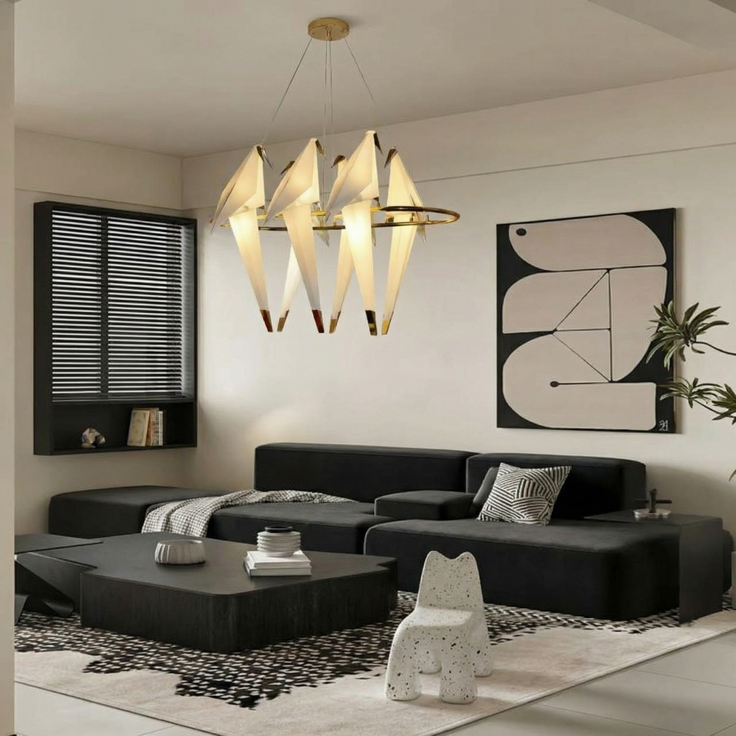Modern Origami Bird Chandelier - Gold Perch Bird Pendant Light