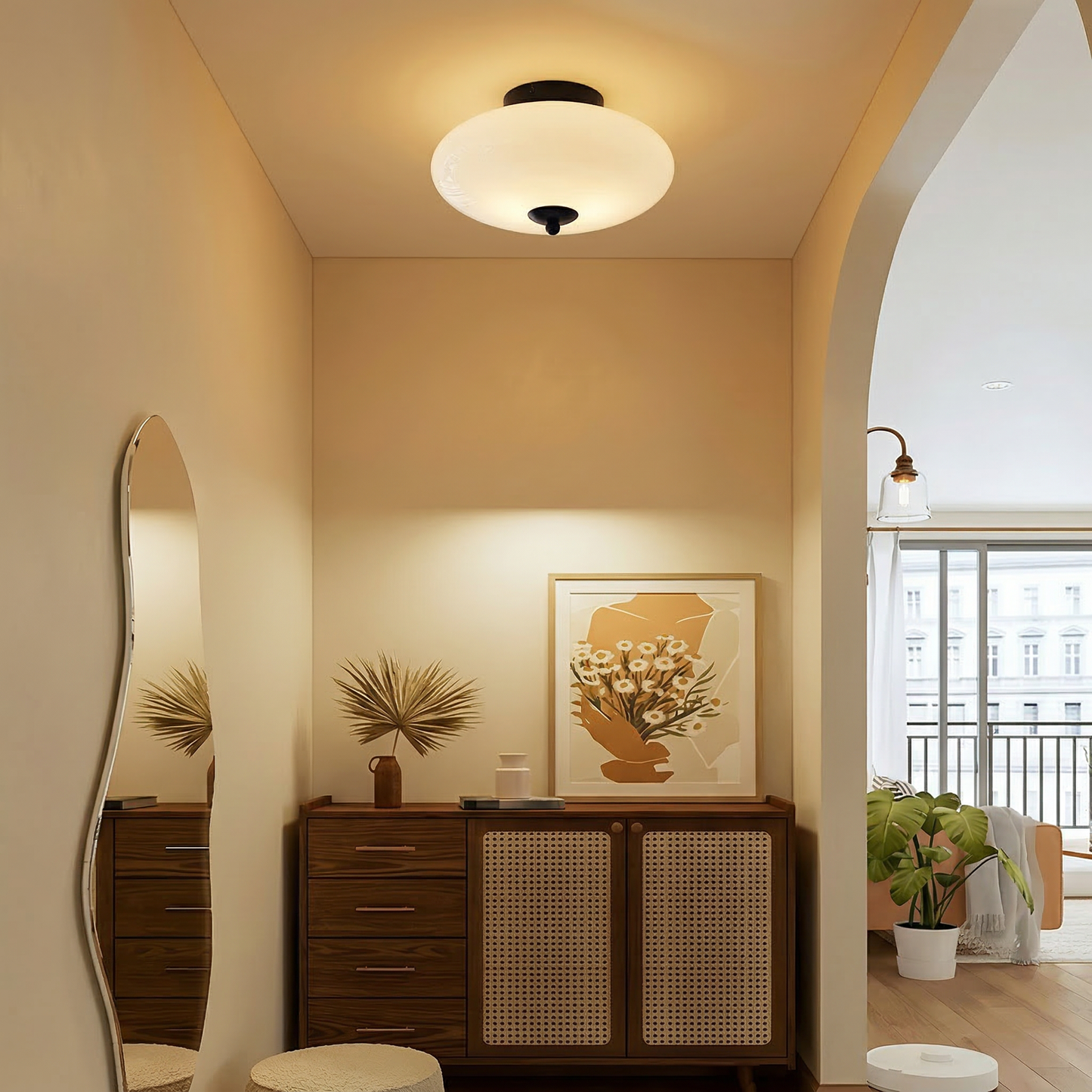 Mid-Century UFO Opal Glass Flush Mount Ceiling Light