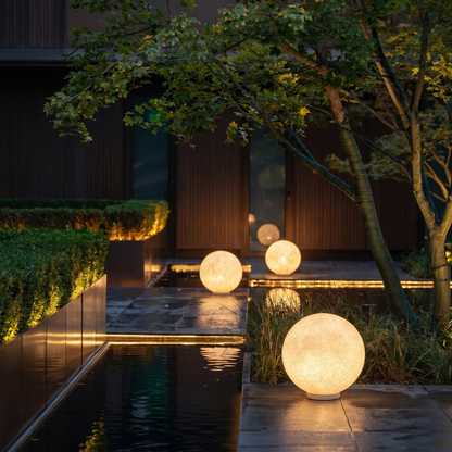 Modern Moon Globe Floor Lamp - Hemp Fiber Orb Table Light