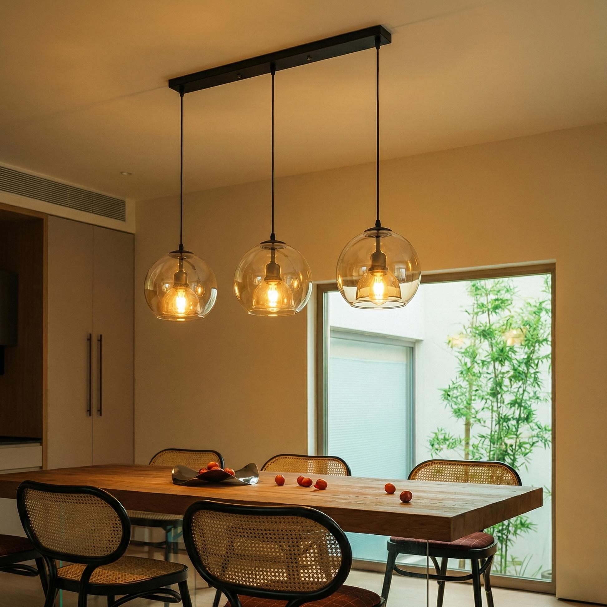 Modern double-layer glass globe pendant light in smoke grey and amber for kitchen island and dining room