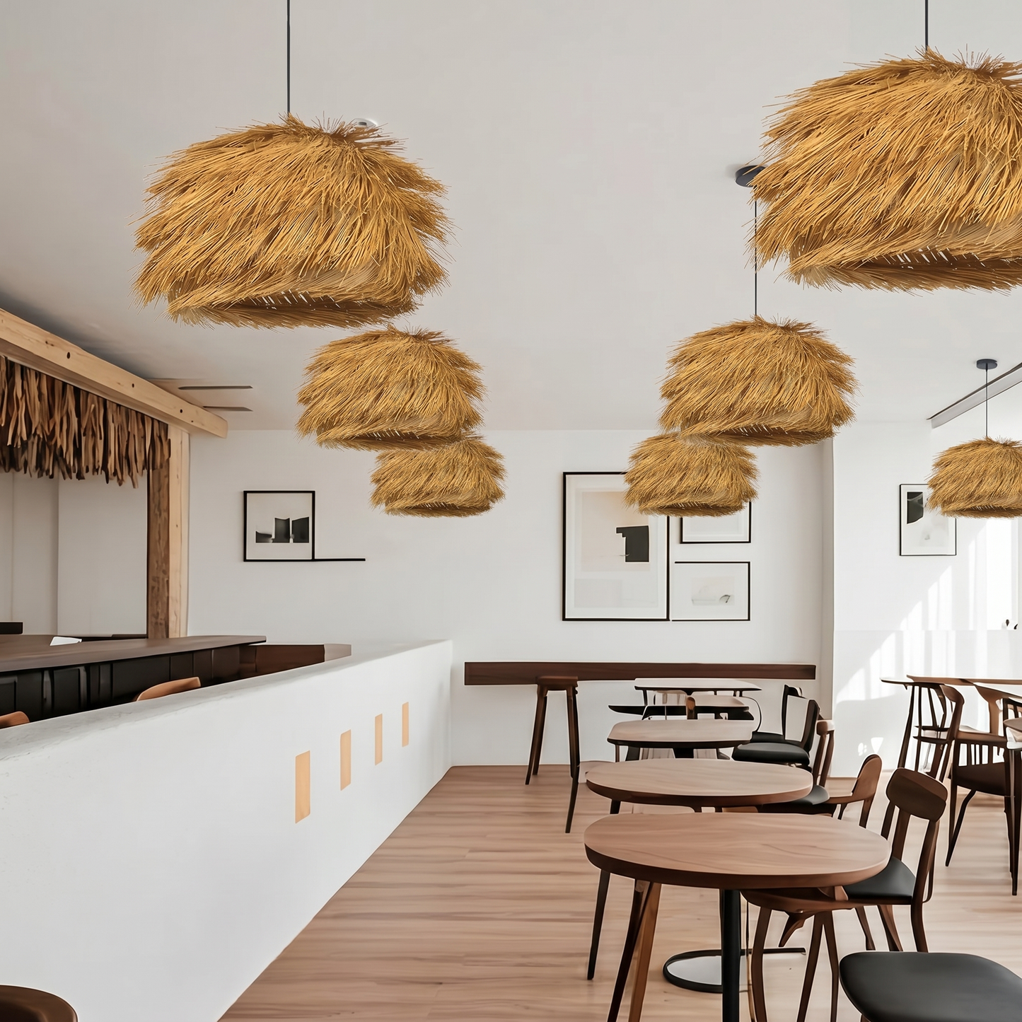 Modern Grass Tassel Pendant Light - Tropical Boho Shaggy Woven Lamp