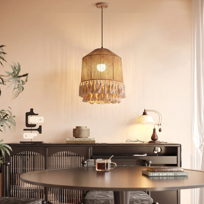 Modern Boho Jute Rope Pendant Light - Fringe Tassel Chandelier