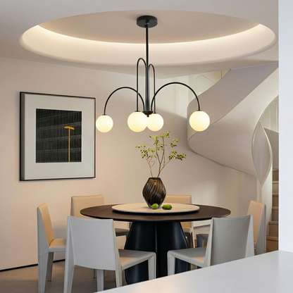 Modern Gooseneck Globe Chandelier - Mid-Century Black Arched Pendant Light