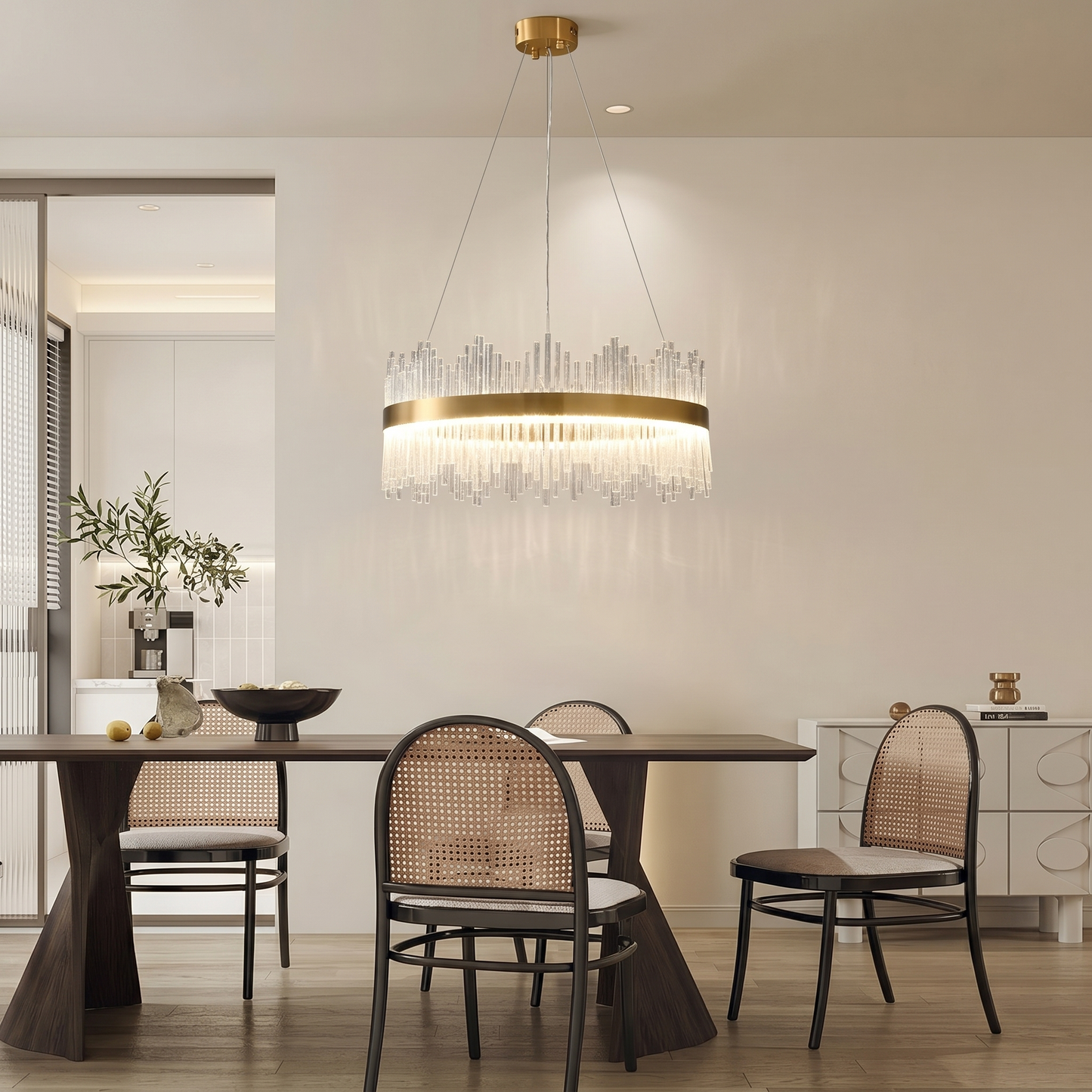 Modern Crystal Wave Chandelier - Luxury Gold Fringe Pendant Light