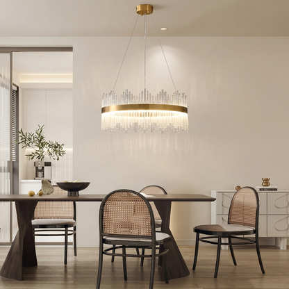 Modern Crystal Wave Chandelier - Luxury Gold Fringe Pendant Light