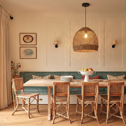 Natural Seagrass Pendant Light Handmade Lampshade - Japandi Open Lattice Dome