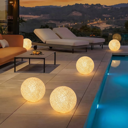 Solar Powered Moon Globe Lamp - Outdoor IP65 Waterproof Hemp Fiber Light