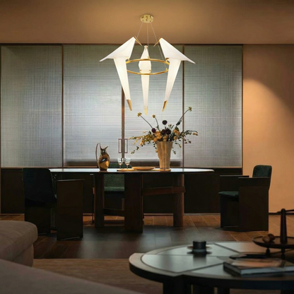 3-Bird Circular Origami Chandelier | Gold Round Dining Room Light