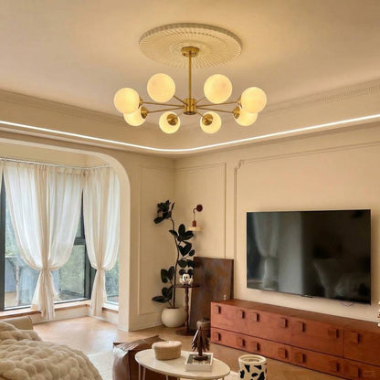 Modern Brass Sputnik Chandelier - 6-Light Opal Globe Chandelier