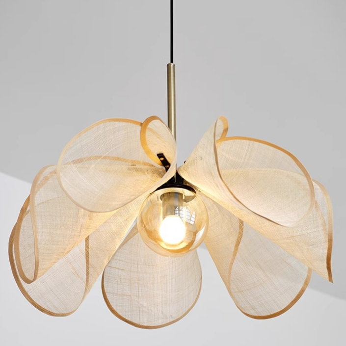 French Petal Linen Pendant Light - Floral Fabric Chandelier Boho