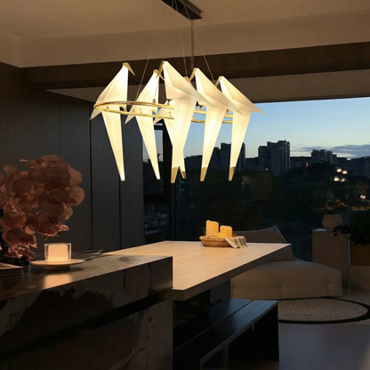 Modern Origami Bird Chandelier - Gold Perch Bird Pendant Light