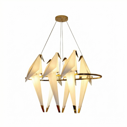 Modern Origami Bird Chandelier - Gold Perch Bird Pendant Light