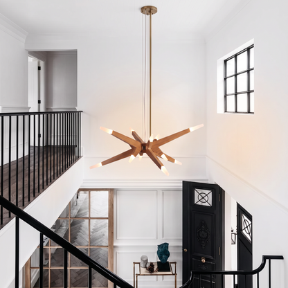 Modern Solid Wood Sputnik Chandelier - 12-Light Starburst Pendant LED