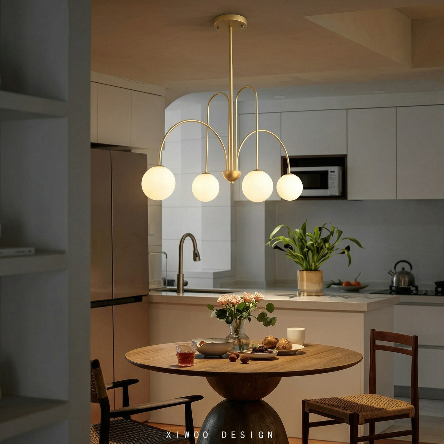 Modern Gooseneck Globe Chandelier - Mid-Century Black Arched Pendant Light