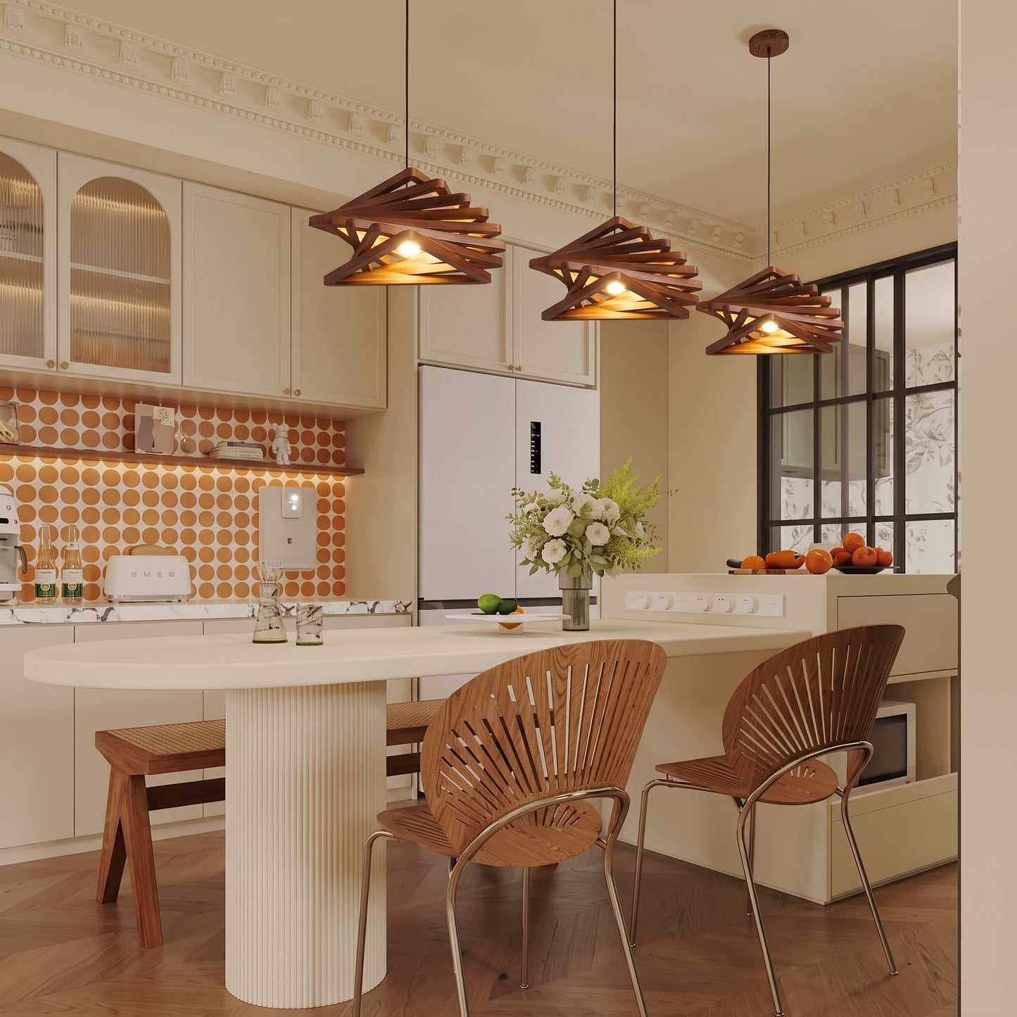 Modern Spiral Wood Triangle Pendant Light - Nordic Helical Chandelier