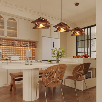 Modern Spiral Wood Triangle Pendant Light - Nordic Helical Chandelier