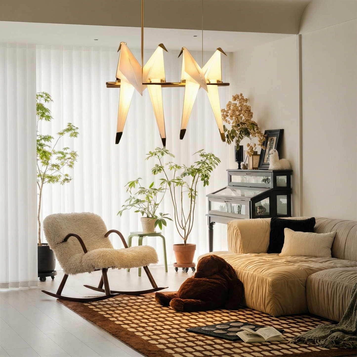 4-Bird Linear Origami Light | Modern Gold Kitchen Island Pendant