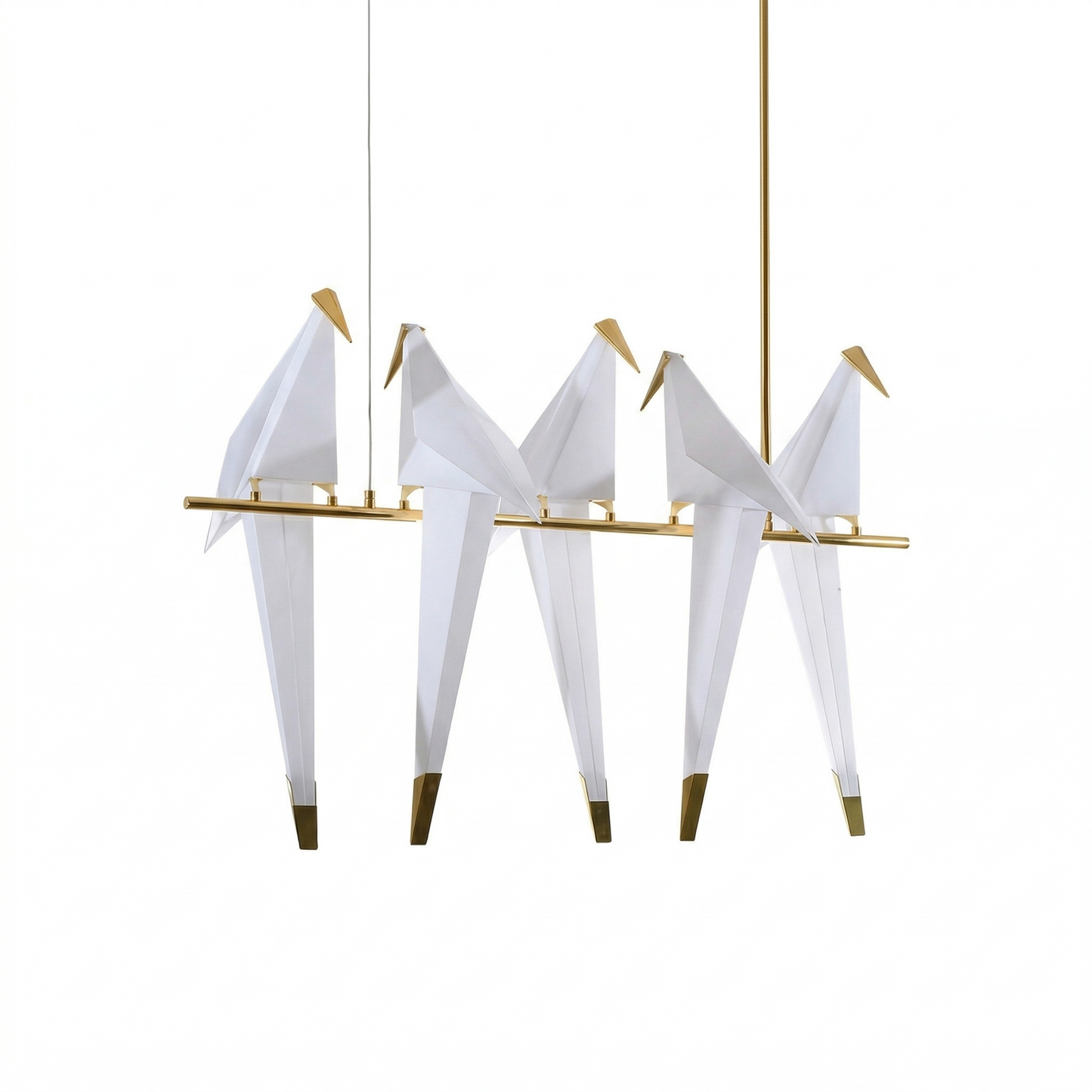 5-Bird Linear Origami Pendant | Grand Gold Kitchen Island Feature