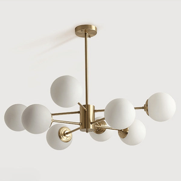 8-light Sputnik Gold Chandelier Brass Ceiling Light Opal Globe Molecular