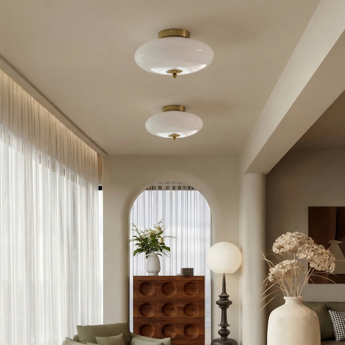 Mid-Century UFO Opal Glass Flush Mount Ceiling Light