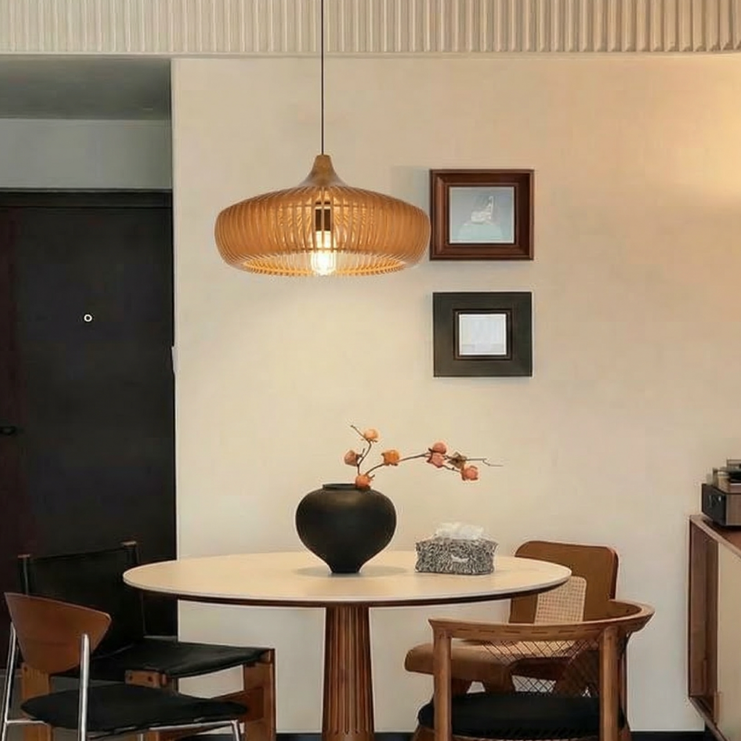 Handcrafted Natural Wood Fin Chandelier - Scandi Style Hanging Lamp