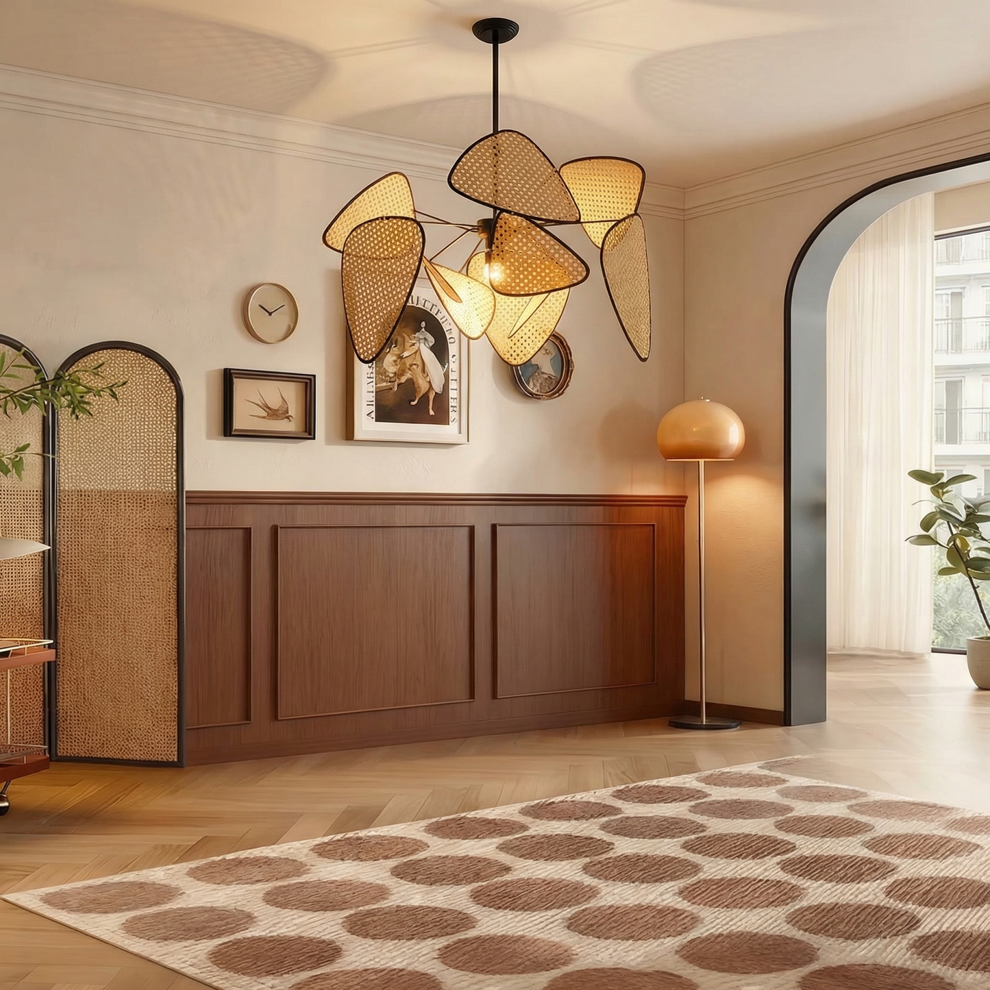 Modern Rattan Pendant Light – Artistic Multi-Leaf Woven Chandelier for Dining & Living Room