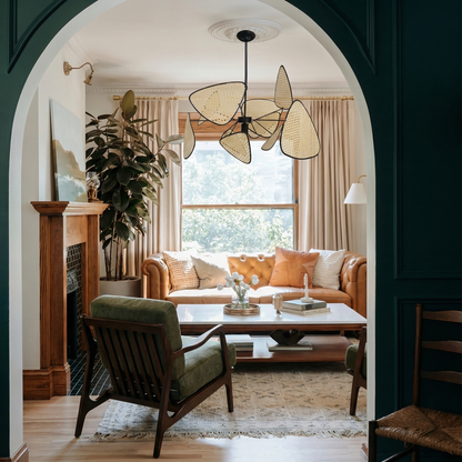 Modern Rattan Pendant Light – Artistic Multi-Leaf Woven Chandelier for Dining & Living Room