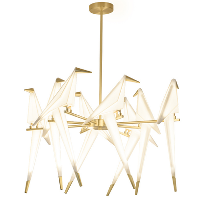 Large 8 Lights Origami Bird Chandelier - Gold Branching Perch Lamp