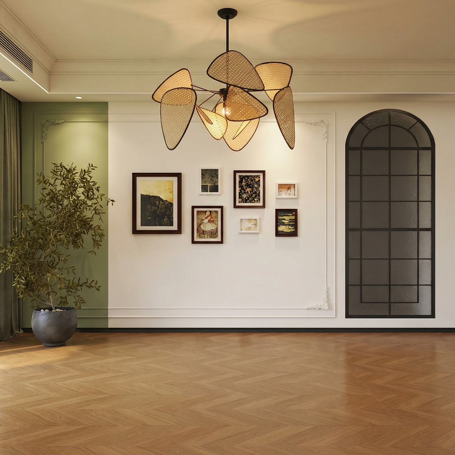 Modern Rattan Pendant Light – Artistic Multi-Leaf Woven Chandelier for Dining & Living Room