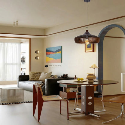 Handcrafted Natural Wood Fin Chandelier - Scandi Style Hanging Lamp