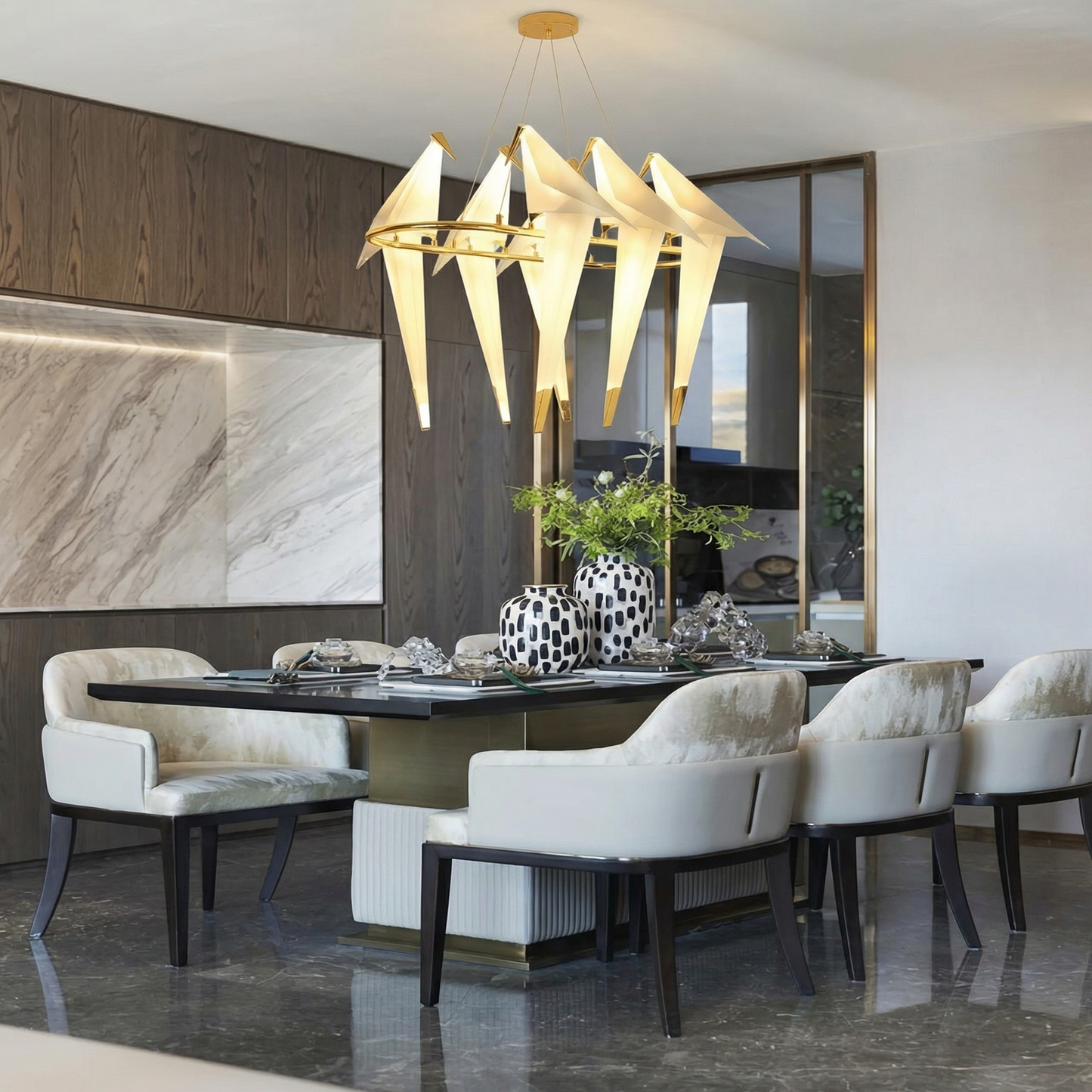 Modern Origami Bird Chandelier - Gold Perch Bird Pendant Light