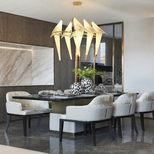 Modern Origami Bird Chandelier - Gold Perch Bird Pendant Light