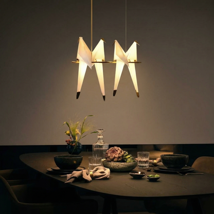 4-Bird Linear Origami Light | Modern Gold Kitchen Island Pendant