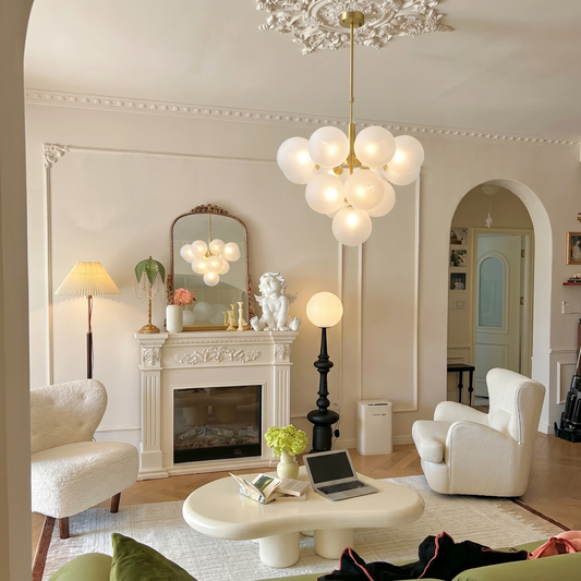 Modern Ribbed Glass Globe Chandelier - Nordic Brass Cluster Pendant Light