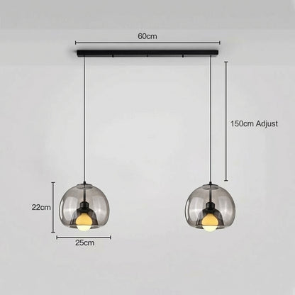 Spherical Glass Pendant Light Modern Double-Layer Globe Smoke & Amber Hanging Lamp