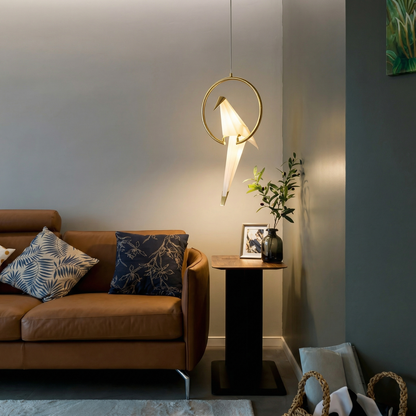 Single Origami Bird Pendant Light | Gold Modern Bedside Lamp