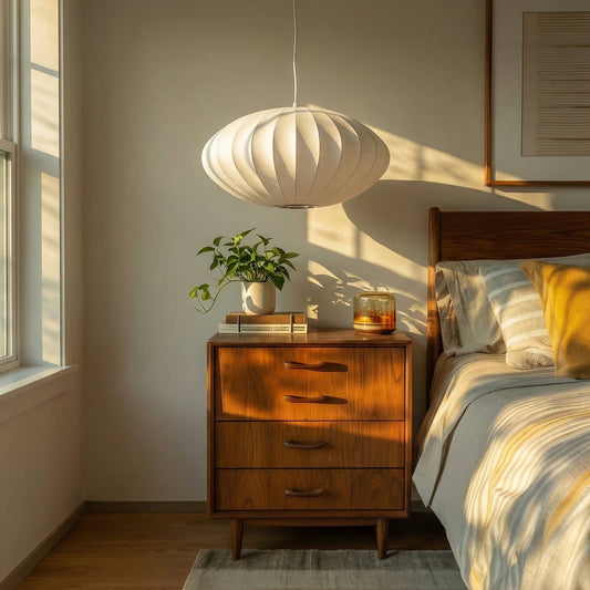 Mid-Century Modern Silk Bubble Pendant Light - Saucer Shape