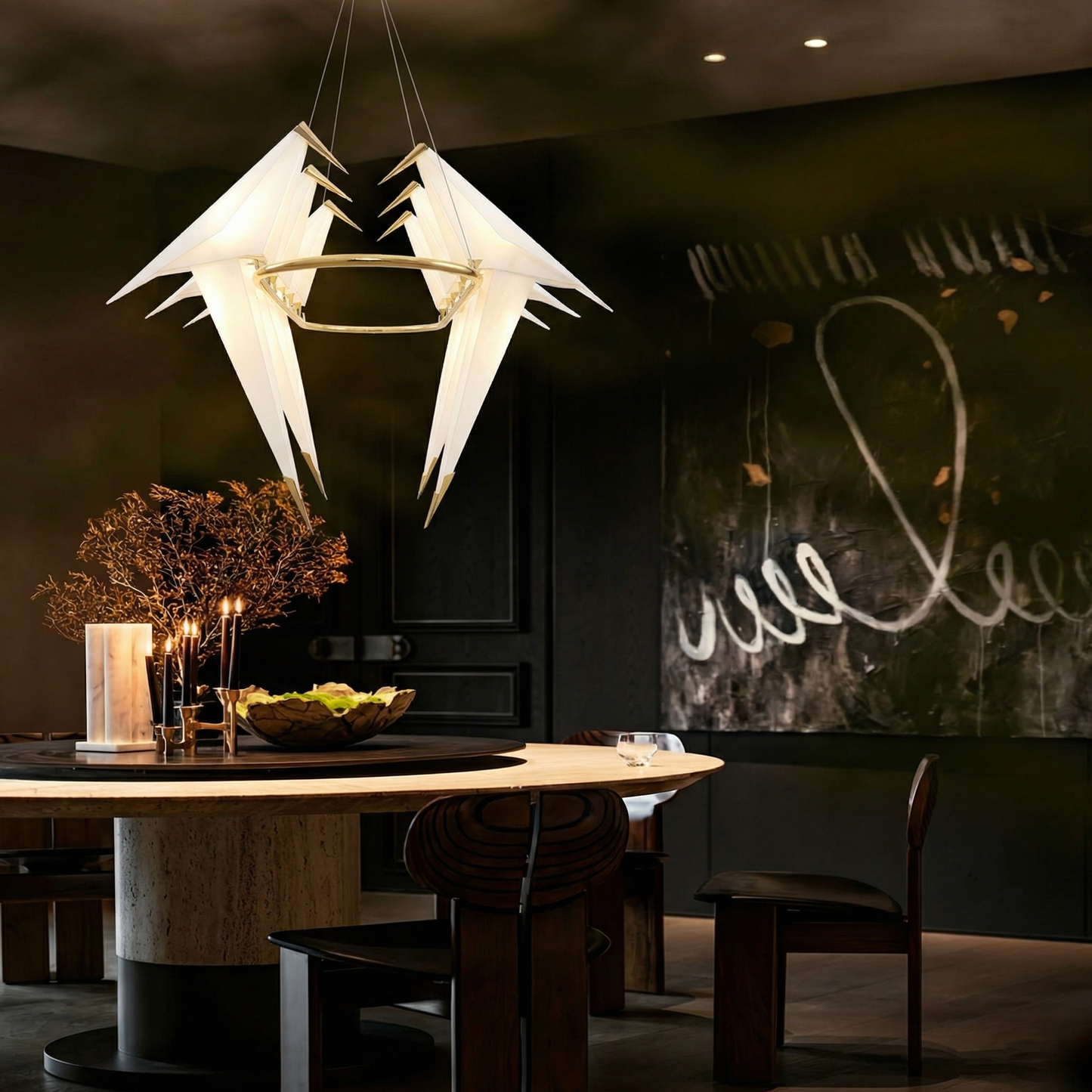 Modern Origami Bird Chandelier - Gold Perch Bird Pendant Light