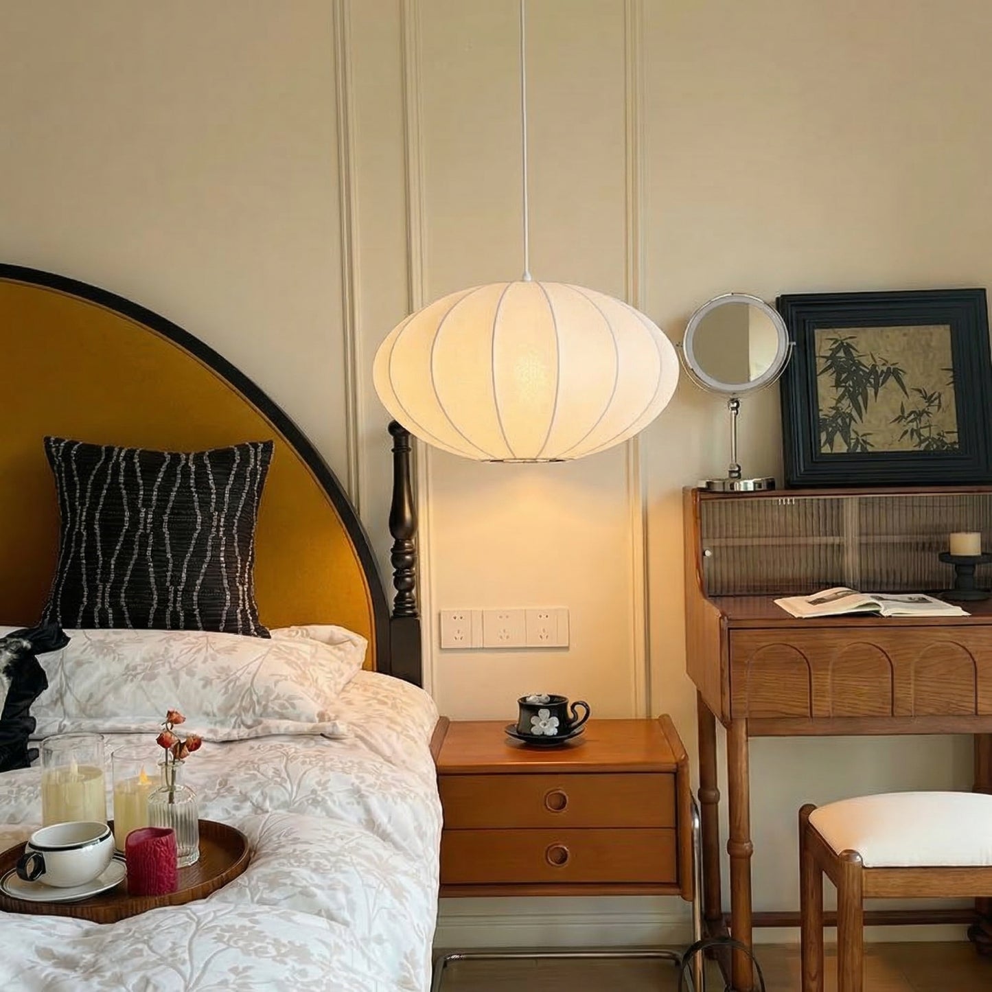 Mid-Century Modern Silk Bubble Pendant Light - Saucer Shape