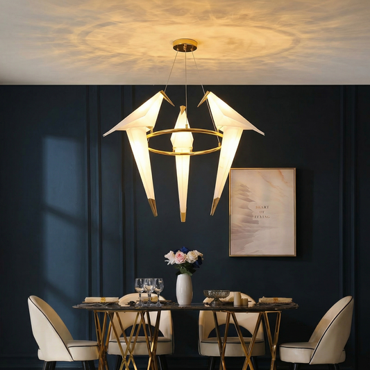 3-Bird Circular Origami Chandelier | Gold Round Dining Room Light