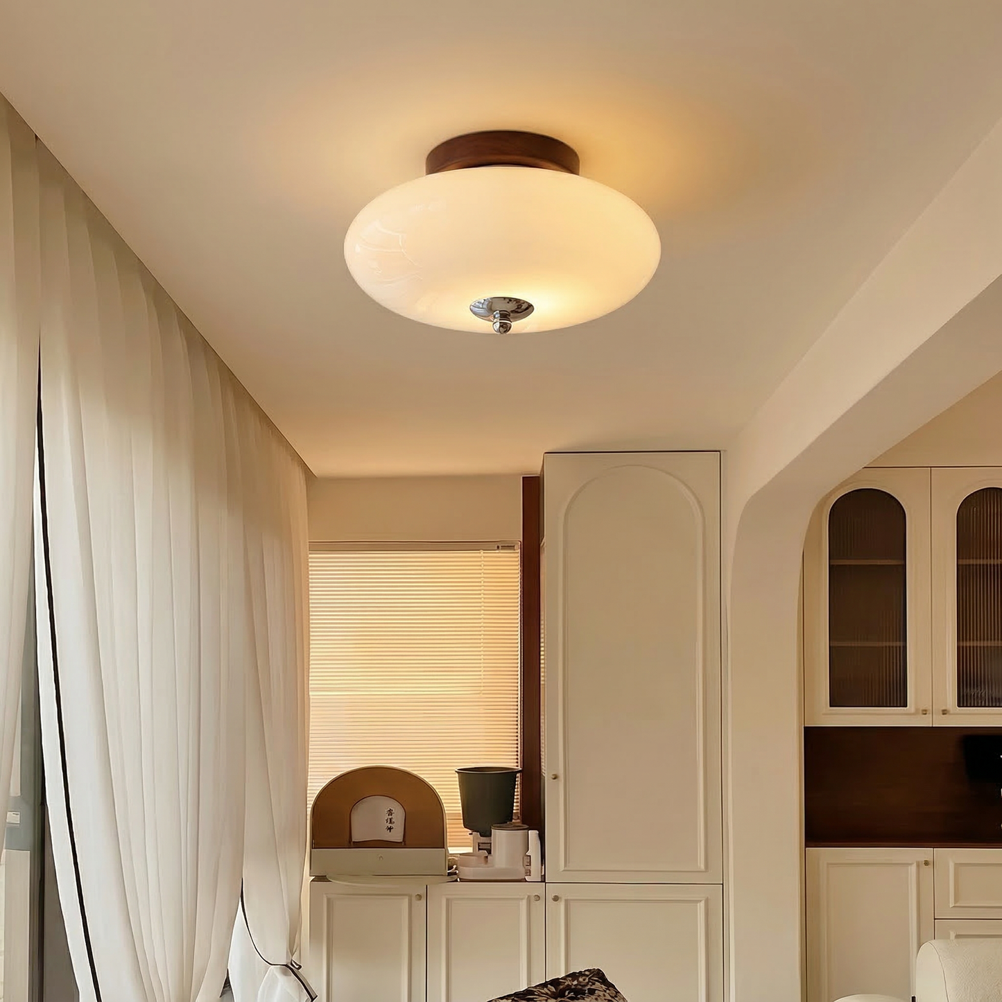 Mid-Century UFO Opal Glass Flush Mount Ceiling Light