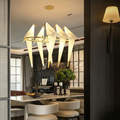 Modern Origami Bird Chandelier - Gold Perch Bird Pendant Light