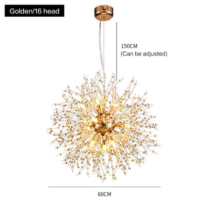 Modern Crystal Firework Chandelier - Gold Dandelion Pendant Light
