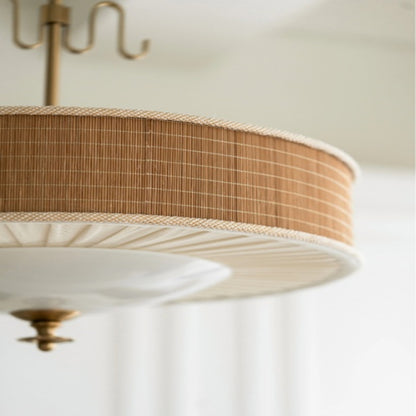 Mid-Century Rattan Pendant Light with Brass Detail
