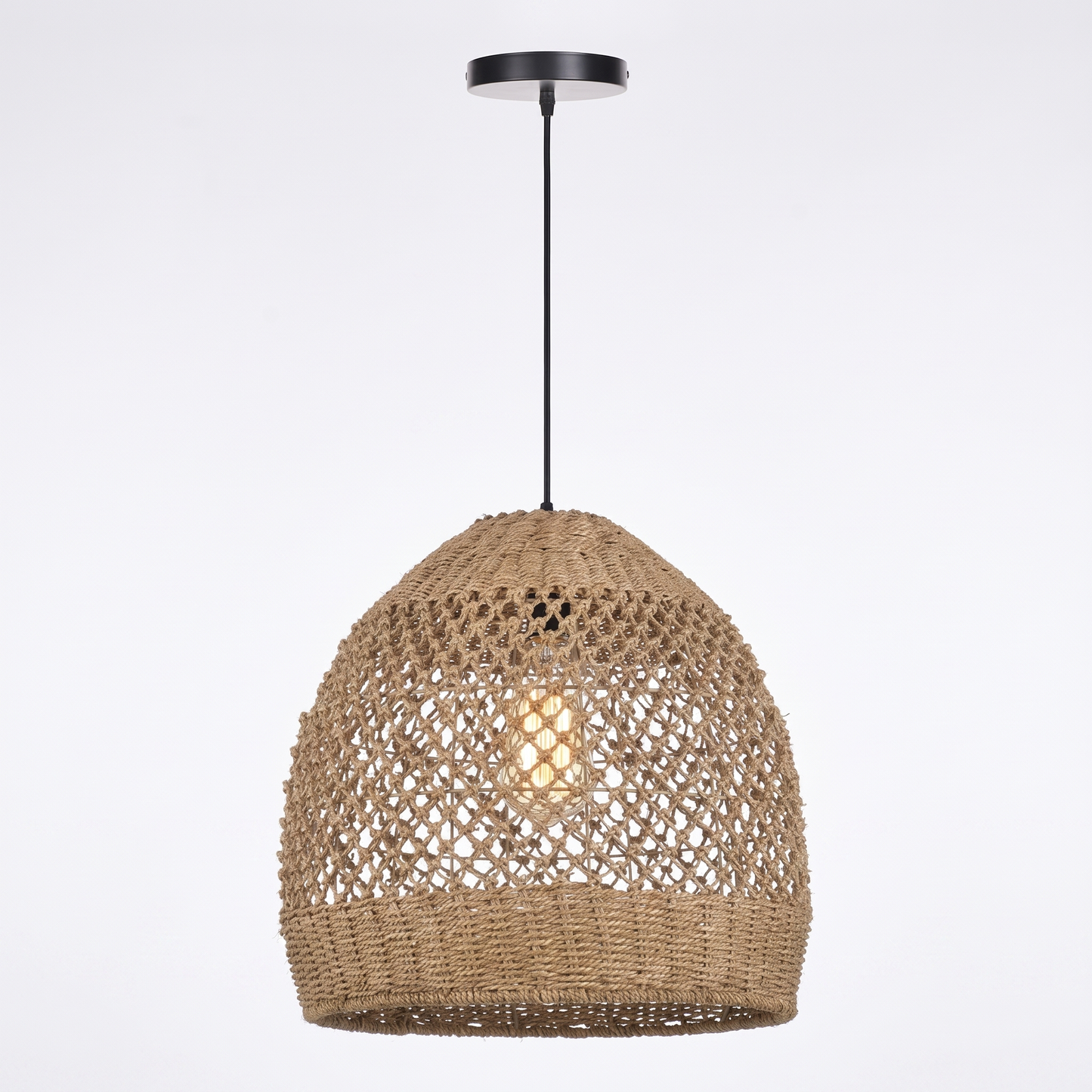 Natural Seagrass Pendant Light Handmade Lampshade - Japandi Open Lattice Dome