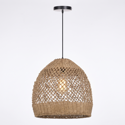 Natural Seagrass Pendant Light Handmade Lampshade - Japandi Open Lattice Dome