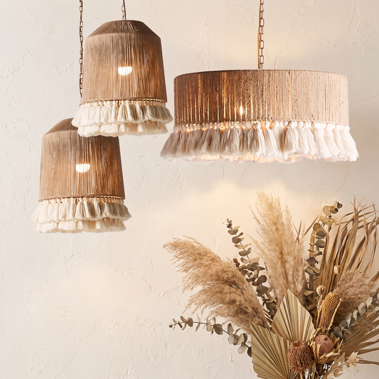 Modern Boho Jute Rope Pendant Light - Fringe Tassel Chandelier