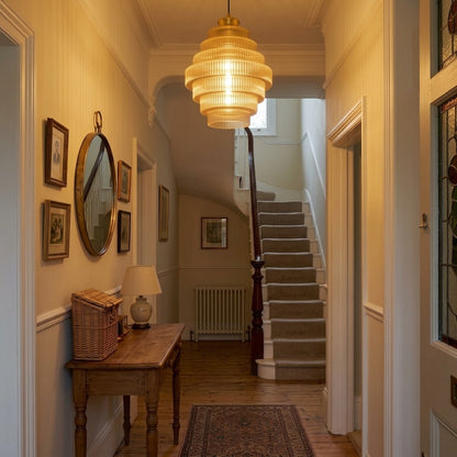 Tiered Ribbed Glass Pendant Light | Sculptural Hand-Blown Glass & Brushed Brass