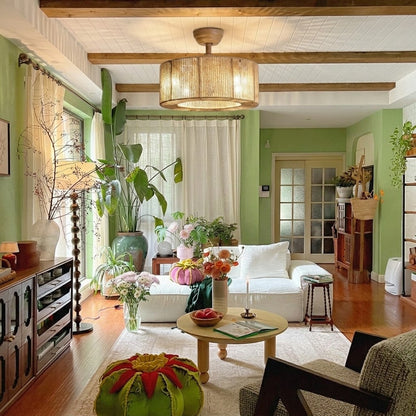 Wabi-Sabi Rope Ceiling Fan Light with Natural Wood Finish